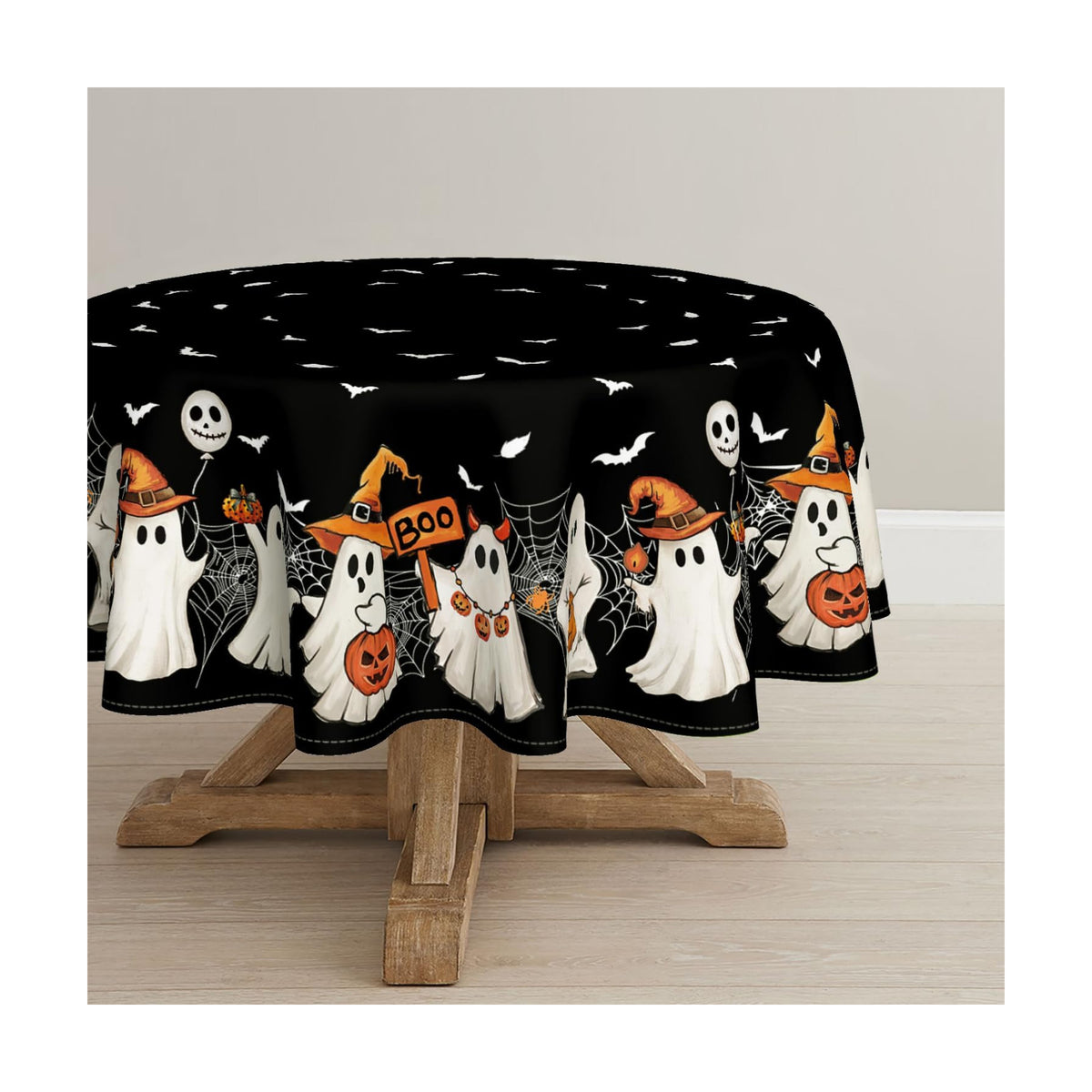Horaldaily Halloween Tablecloth 60 x 60 Inch Round Black Bat Ghost Spider