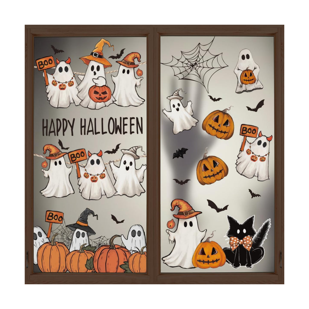 Horaldaily 28Pcs Fall Thanksgiving Window Clings, Ghost Pumpkin Cat Bat