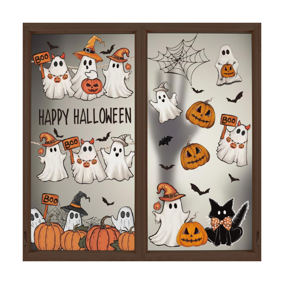 Horaldaily 28Pcs Fall Thanksgiving Window Clings, Ghost Pumpkin Cat Bat