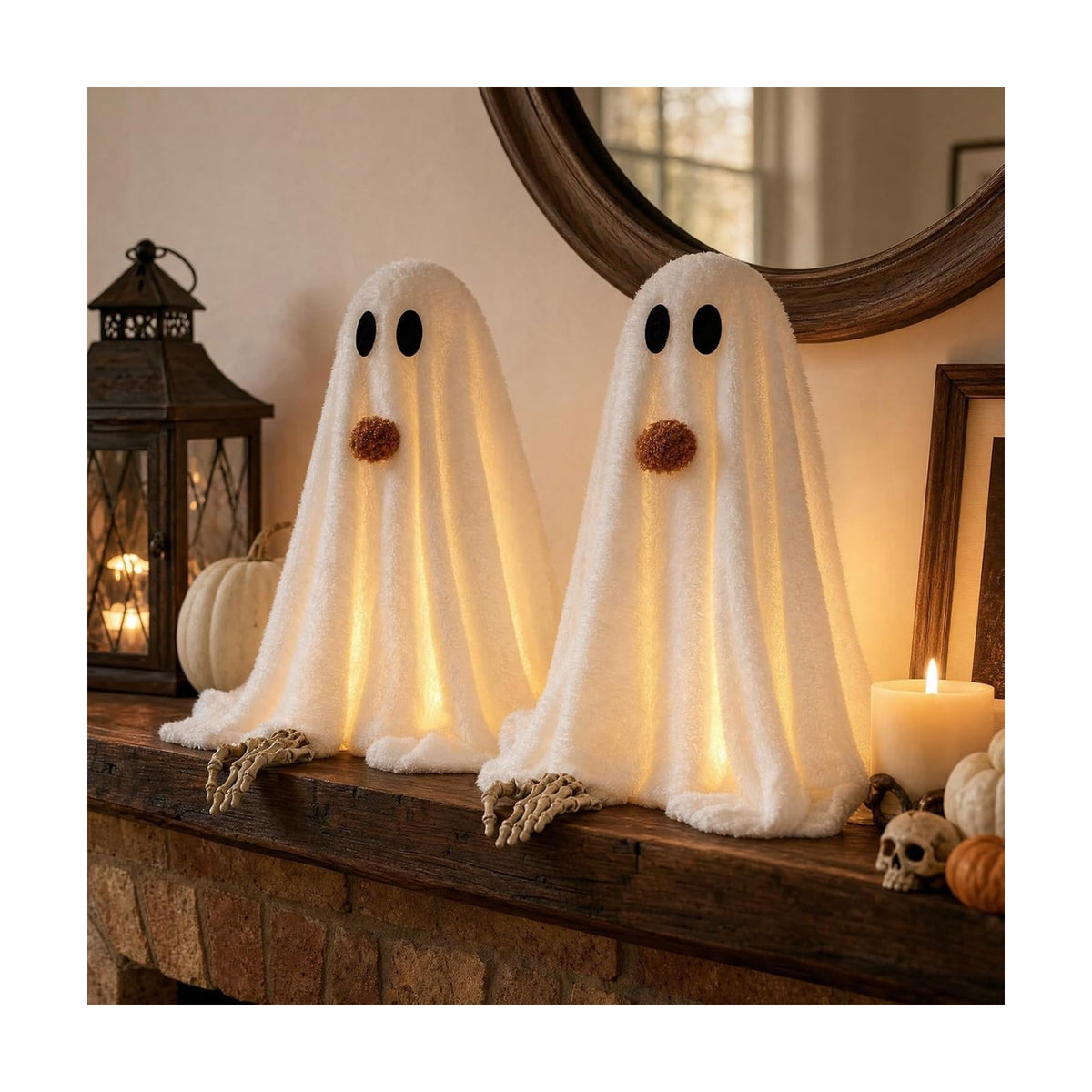 Halloween Decorations-2 Pack Light-Up Sherpa Ghosts with Pumpkin