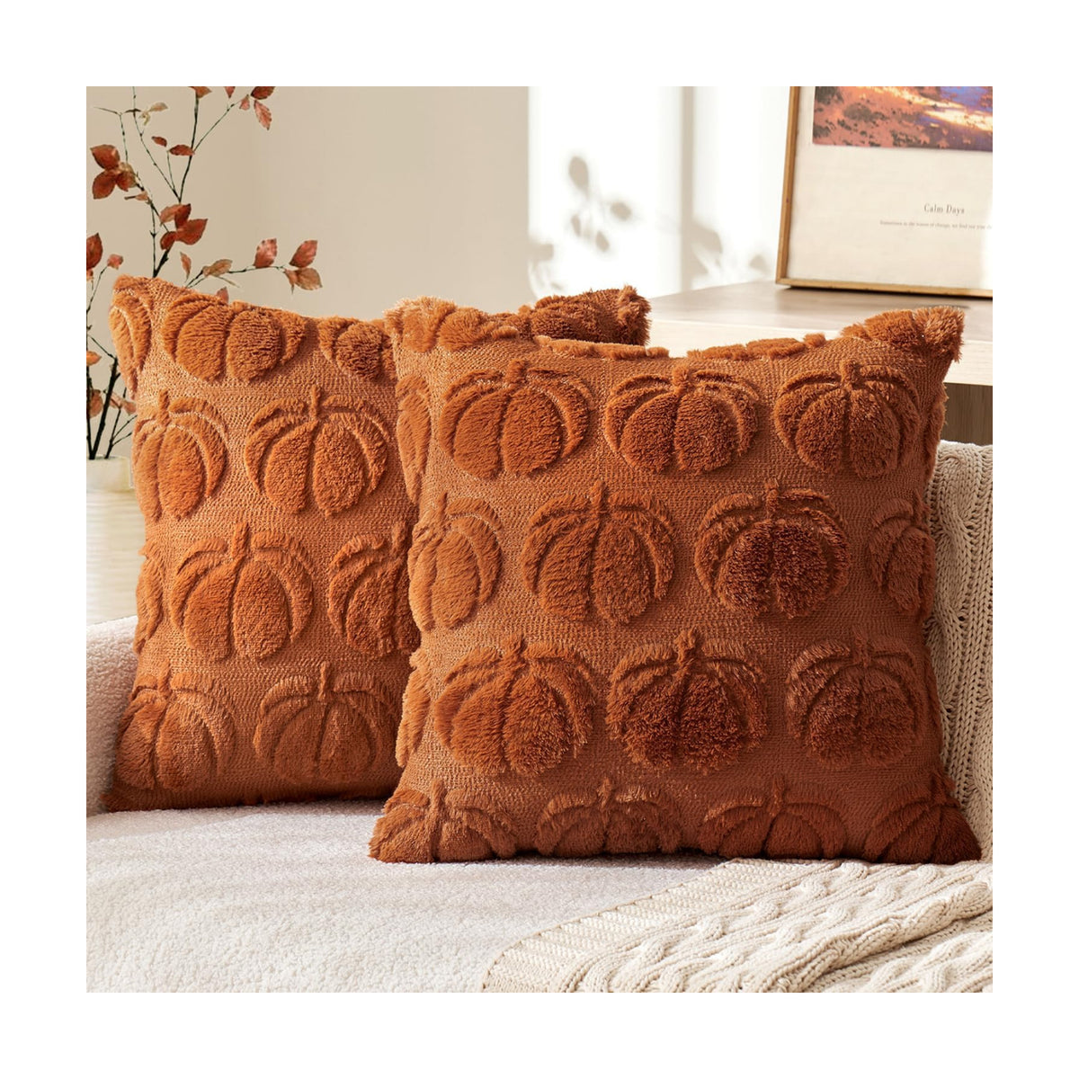 MIULEE Fall Pillow Covers Pumpkin Fall Decor 22x22 Dark Rust