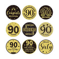 Tenare 504 Pcs 90th Birthday Stickers Black and Gold Party Favor Label Stickers Mini Chocolate Candy Wrappers for Anniversary Birthday Party Decoration