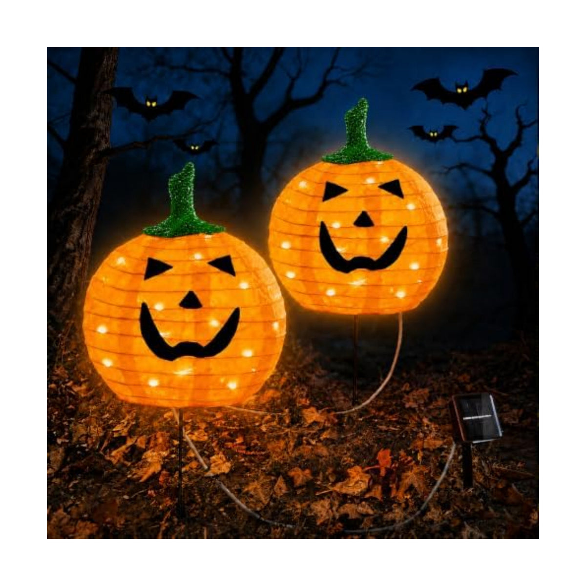 Solar Halloween Pumpkin Lights, 2 Pack Outdoor Pathway Stake Lights