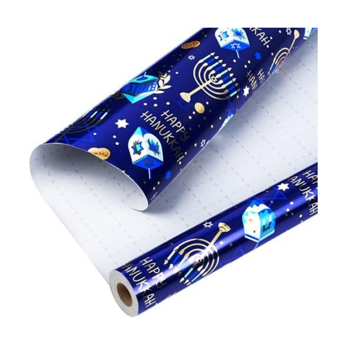 LaRibbons Hanukkah Wrapping Paper, Foil Menorah Dreidel Print