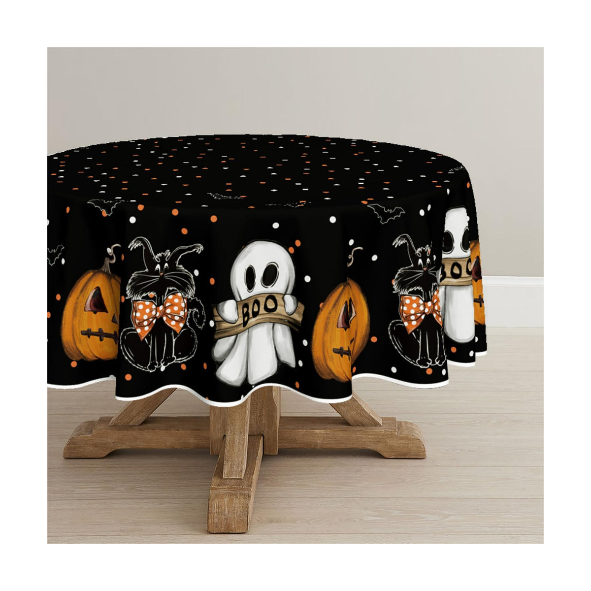 Horaldaily Halloween Tablecloth 90 x 90 Inch Round Jack-O-Lantern Ghost Cat