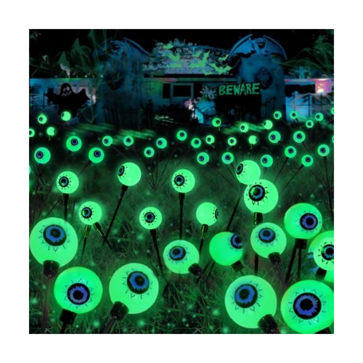 YIQU Solar Halloween Lights Outdoor 4 Pack 24 LED Green Solar Eyeball Light