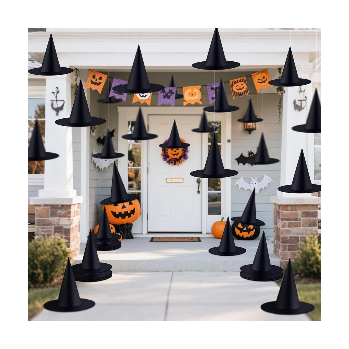 24 Pcs Halloween Hanging Witch Hats Black Floating Witch Hat Porch Decor