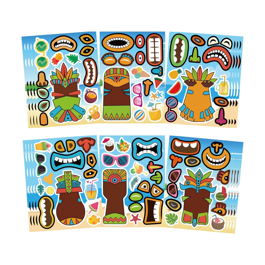 Summer Stickers, Make a Tiki Face Sticker, Tropical Hawaiian Stickers