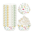 Whaline 300Pcs Floral Cupcake Liners Spring Flowers Paper Baking Cups Colorful Wildflower Muffin Liner Cupcake Wrappers for Baby Shower Bridal Shower Wedding Party Baking Supplies, 2 x 1.2 Inch