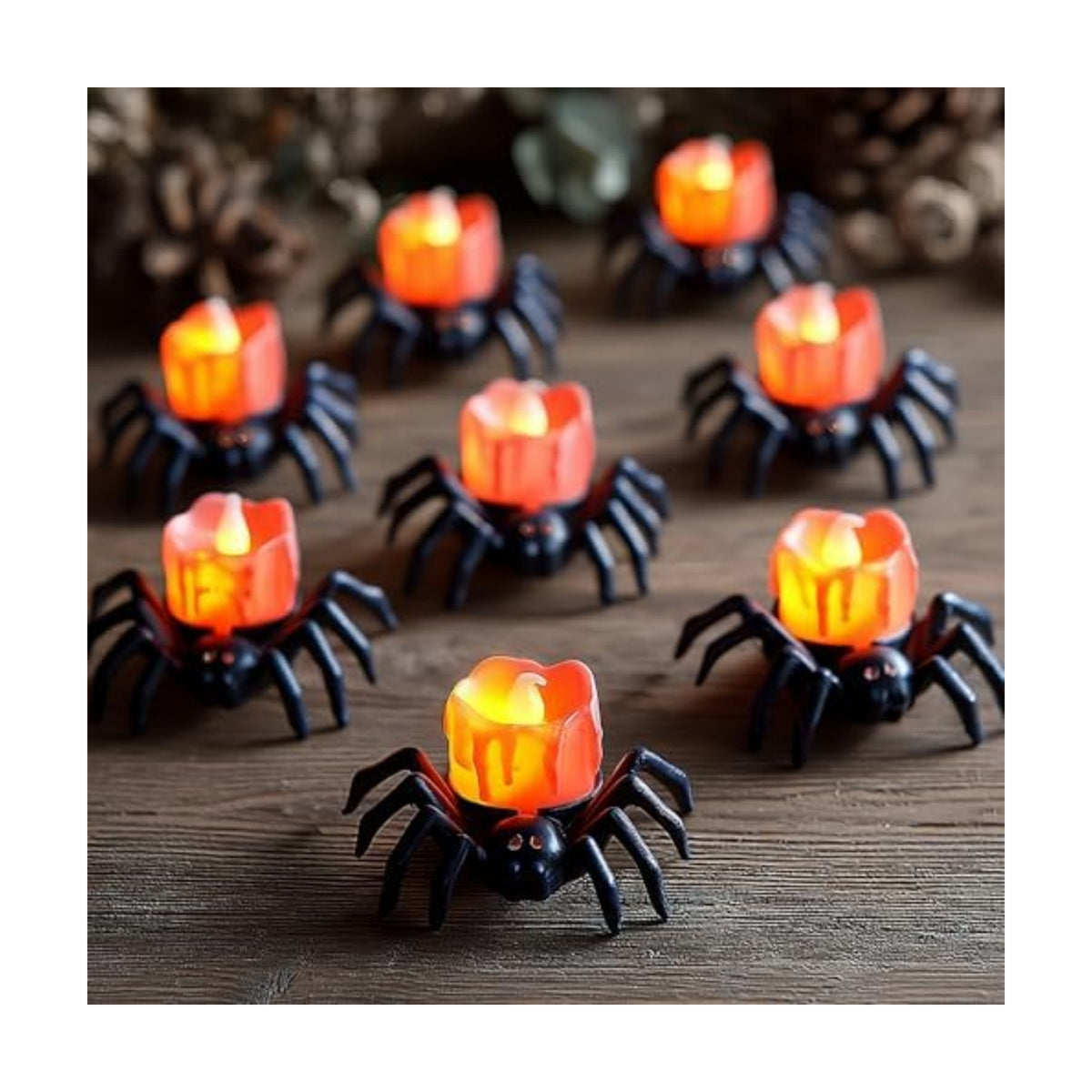 Dazzle Bright 12 Pack Halloween Spider Tea Lights Candles, Battery Operated LED Flameless Spider Candles Holder Lights, Spooky Halloween Decorations for Party Table Home Decor
