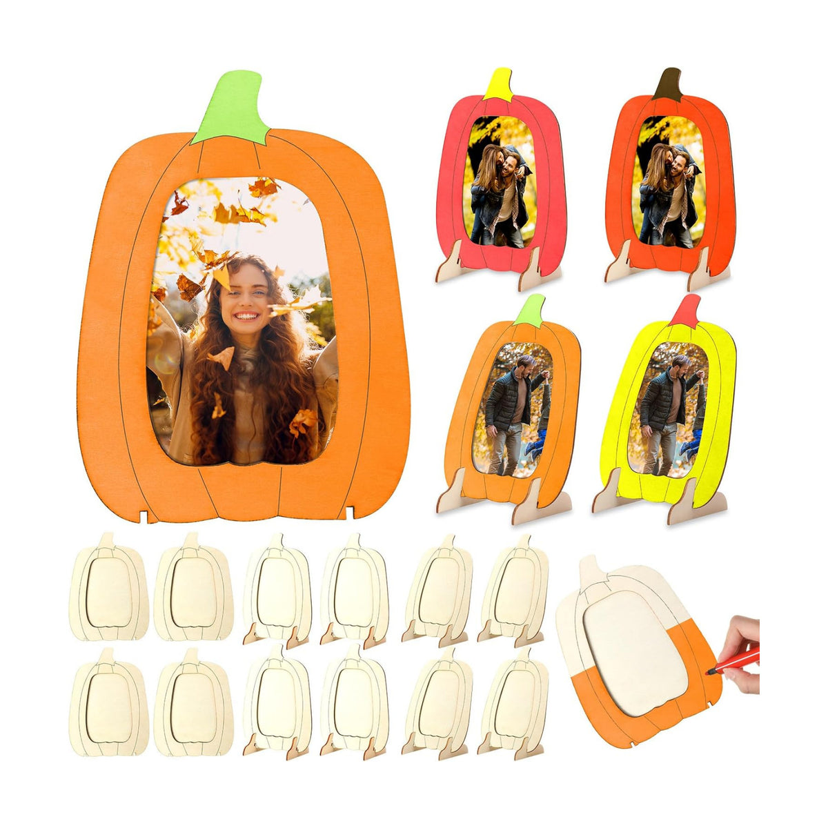 Geelin 12 Pack Wooden Pumpkin Photo Frames Novelty, Fall Thanksgiving DIY