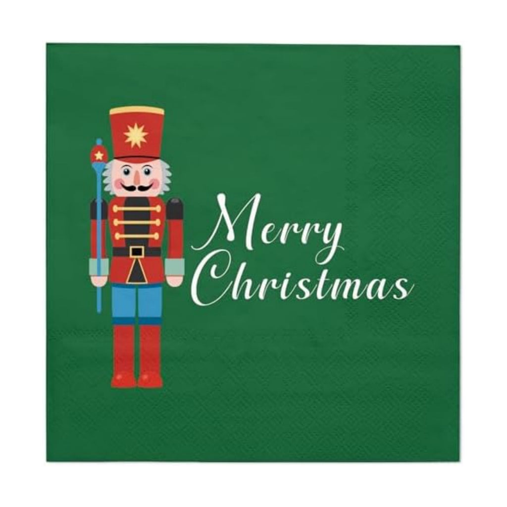 WRAPAHOLIC 50Pcs Christmas Paper Napkins - 3 Ply Green Nutcracker Disposable Cocktail Napkin for Christmas Party Supplies Tableware, Xmas Holiday - 5 x 5 In