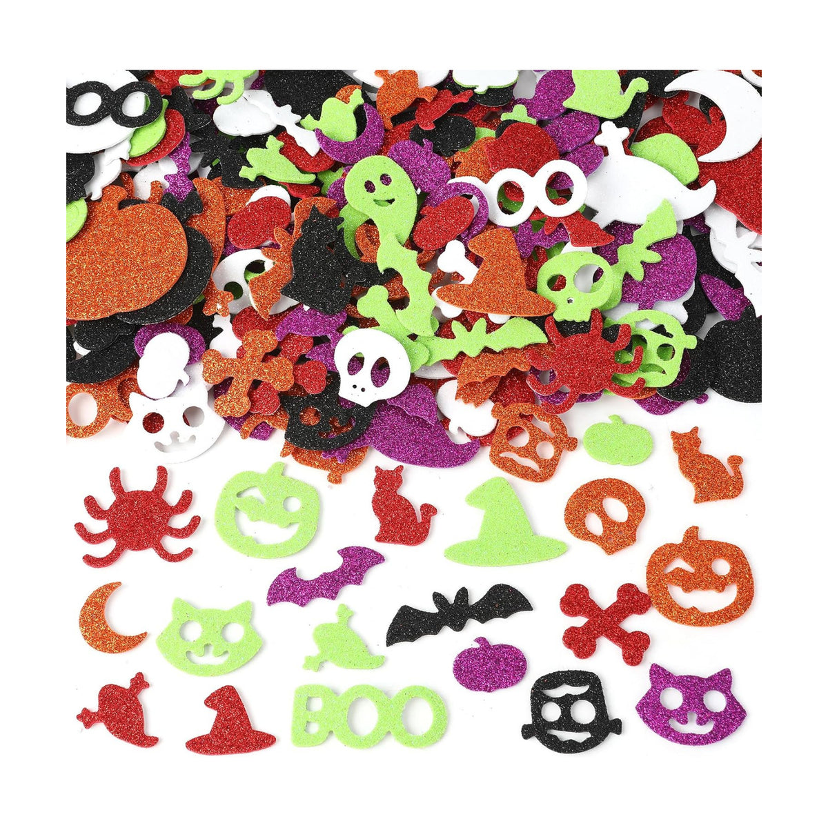 Halloween Foam Stickers, Halloween Stickers for Teens Crafts, 300PCS Self Adhesive Glitter Ghost Pumpkin Bat Spider Shaped Foam Sticker Arts Crafts DIY Sticker for Halloweens Party Supplies Decoration