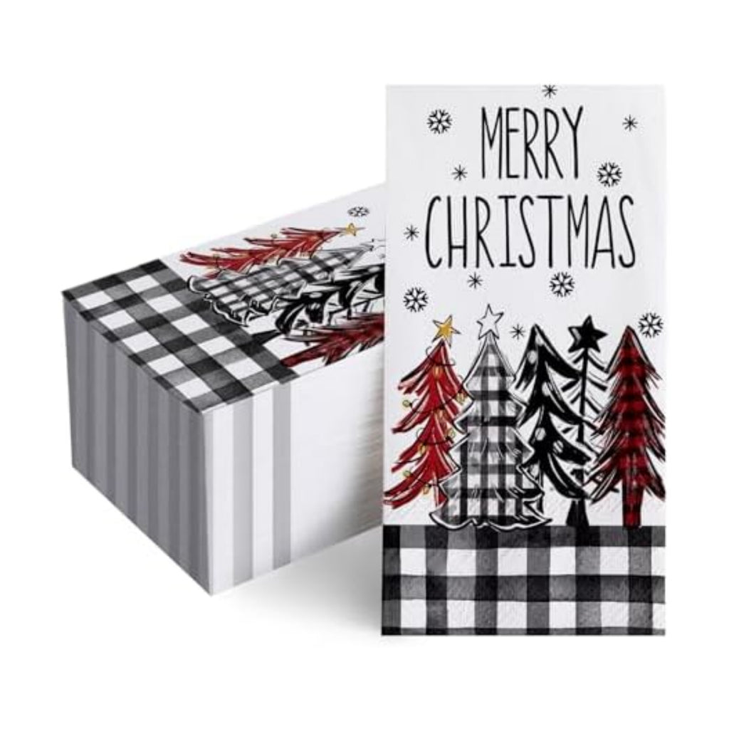 100 PCS Merry Christmas Tree Disposable Paper Napkins, Xmas Bathroom
