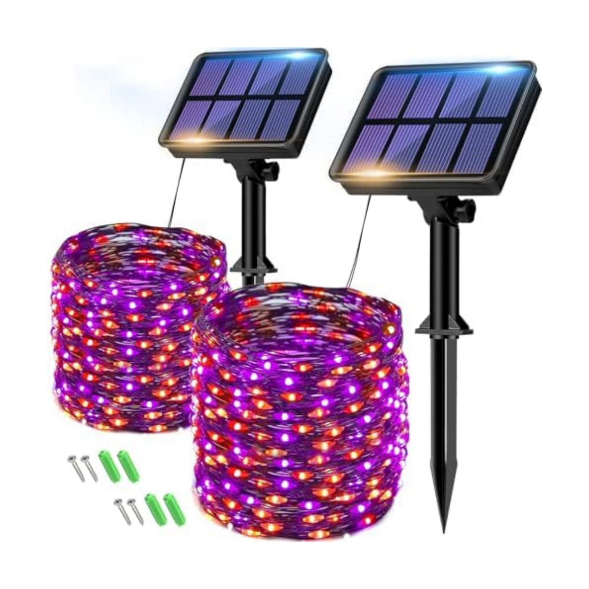 btfarm Orange Purple Solar Halloween String Lights Outdoor 2 Pack
