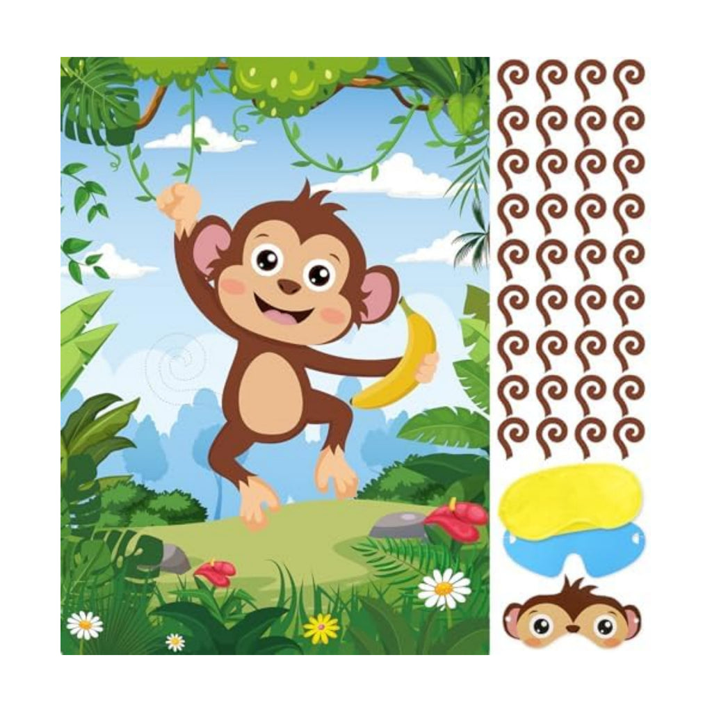 Hooqict Safari Animal Party Games for Kids Birthday Pin The Tail on The Monkey for Jungle Birthday Decorations Wild Zoo Party Supplies, Large Safari Pin The Games Poster with 36 Tail Stickers