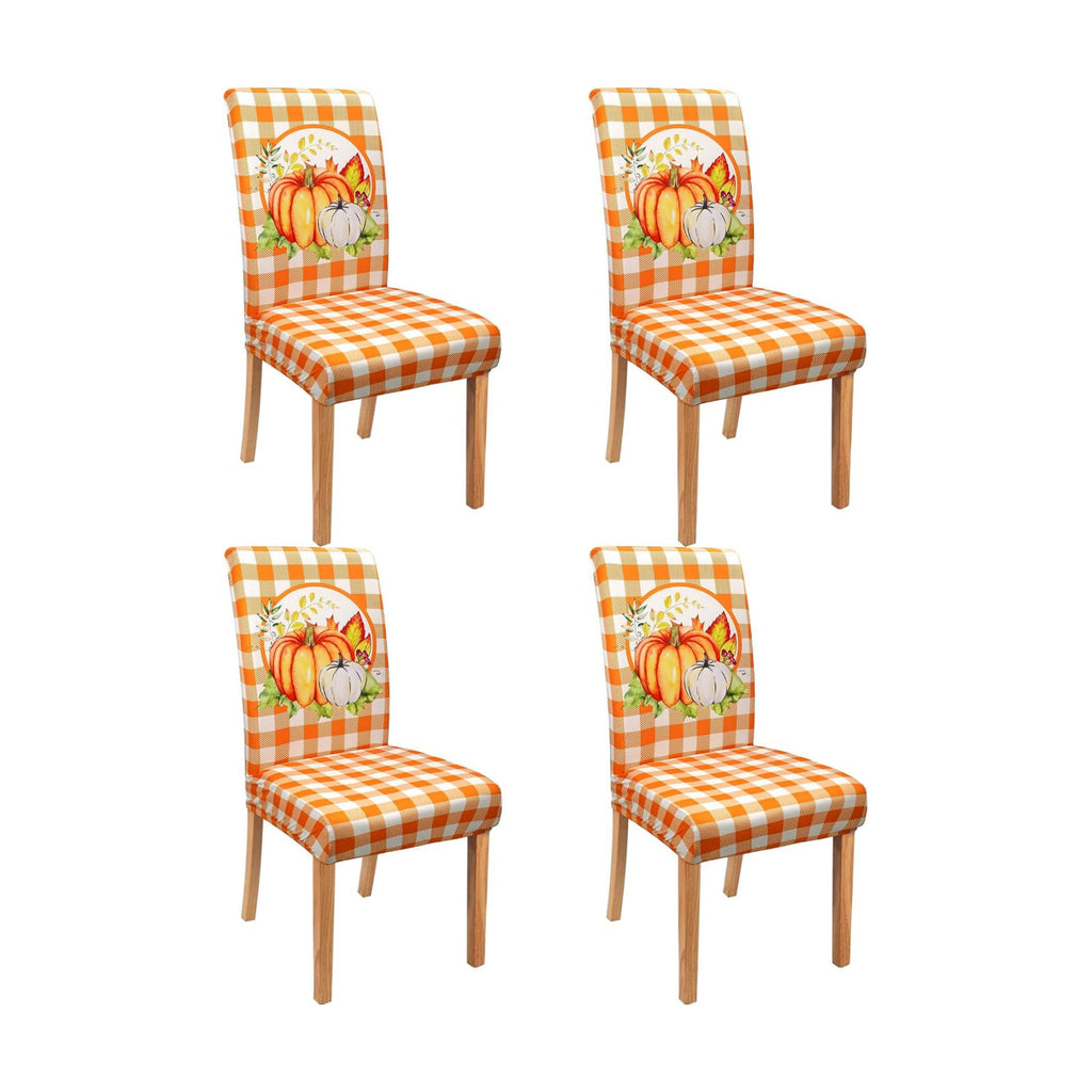 Fall Chair Covers for Dining Room Set of 4 Autumn Pumpkin Dining Chair Protectors 4 Pcs Stretch Removable Washable Chair Slipcovers 4 Pack for Thanksgiving Home and Party Decor