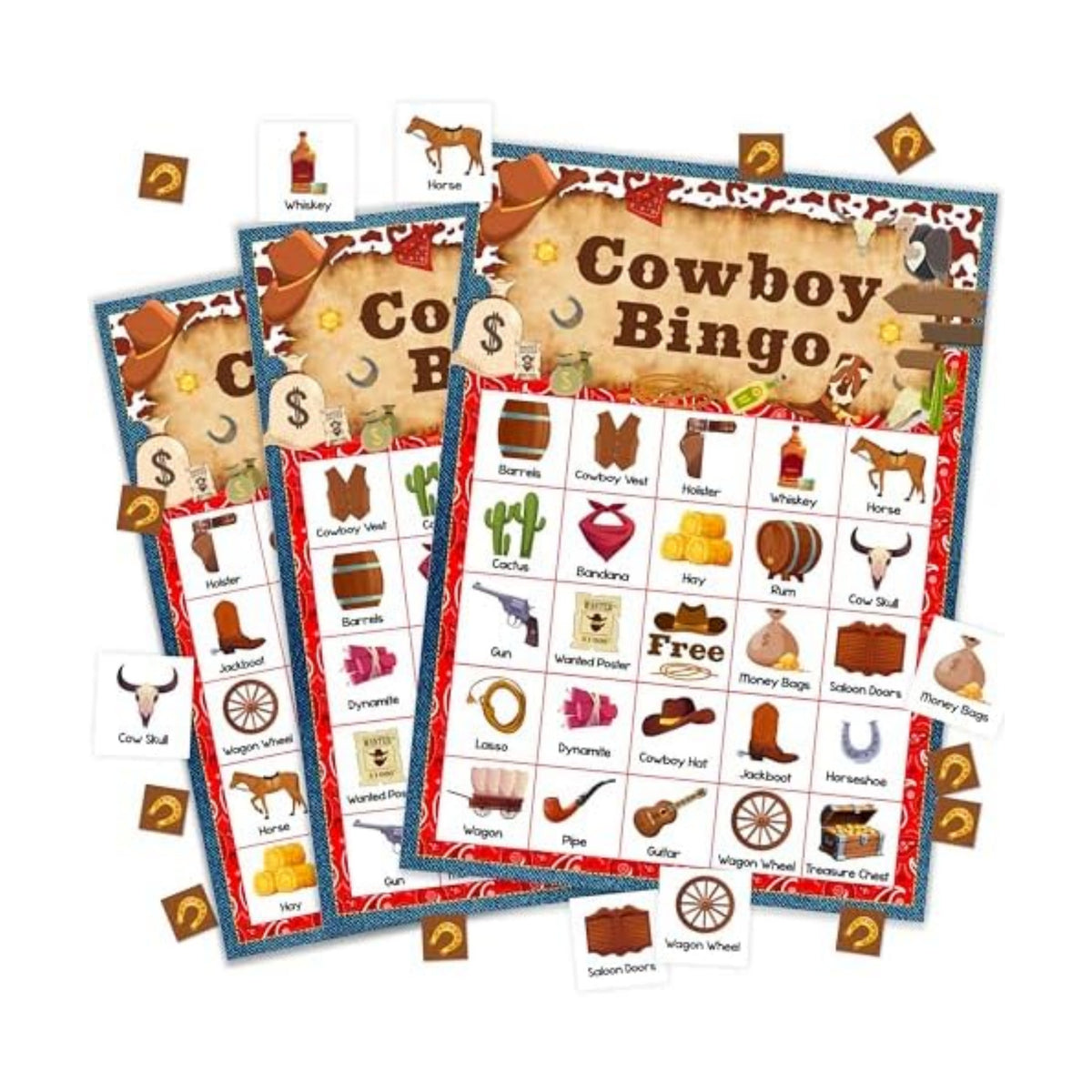 Cowboy Bingo Game Cards for Adults, Western Bingo Cards Game for Family Holidays Friends Gatherings, Ideal for Wild West Themed Party Games, 24 Players Birthday Party Supplies Favors, 012