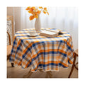 Fall Plaid Waterproof Tablecloth – Orange, Blue & White Check Pattern – Thanksgiving Harvest Table Cover, Stain-Resistant & Durable, 60" Round