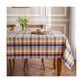 Fall Plaid Waterproof Tablecloth – Orange, Blue & White Check Pattern – Thanksgiving Harvest Table Cover, Stain-Resistant & Durable, W60 x L60 in