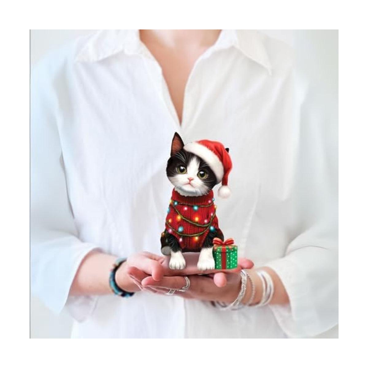 Freshcut Paper Pop Up Cards, Mini Christmas Kitten, 6 Inch Mini Sized 3D Cat Gifts, Popup Greeting Card, Christmas Cards, Holiday Card, Blank Notecard & Envelope