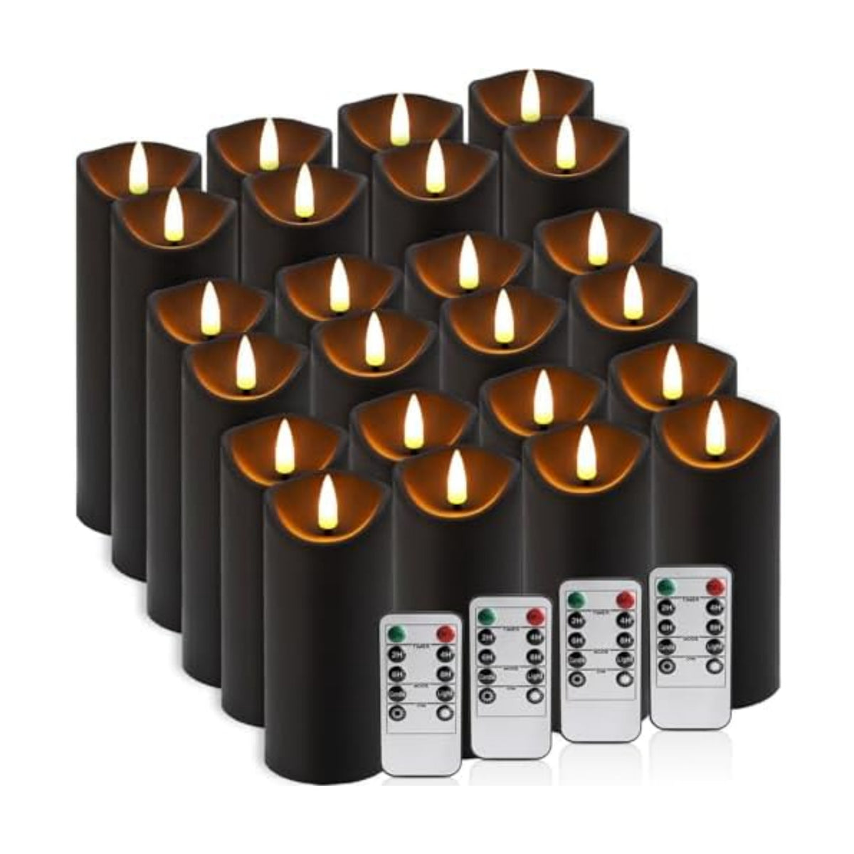 YOROXRG 24 Pack Halloween Decoration Flickering Flameless Candles, Battery Operated LED Pillar Candles with Remote Control and Timer.for Home Decor (D2.2 xH 5" 6" 7" Black)
