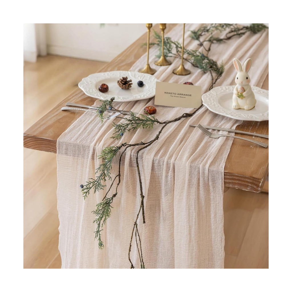 Light Beige Cheesecloth Table Runner 120 Inches Fall Party Home Decorations