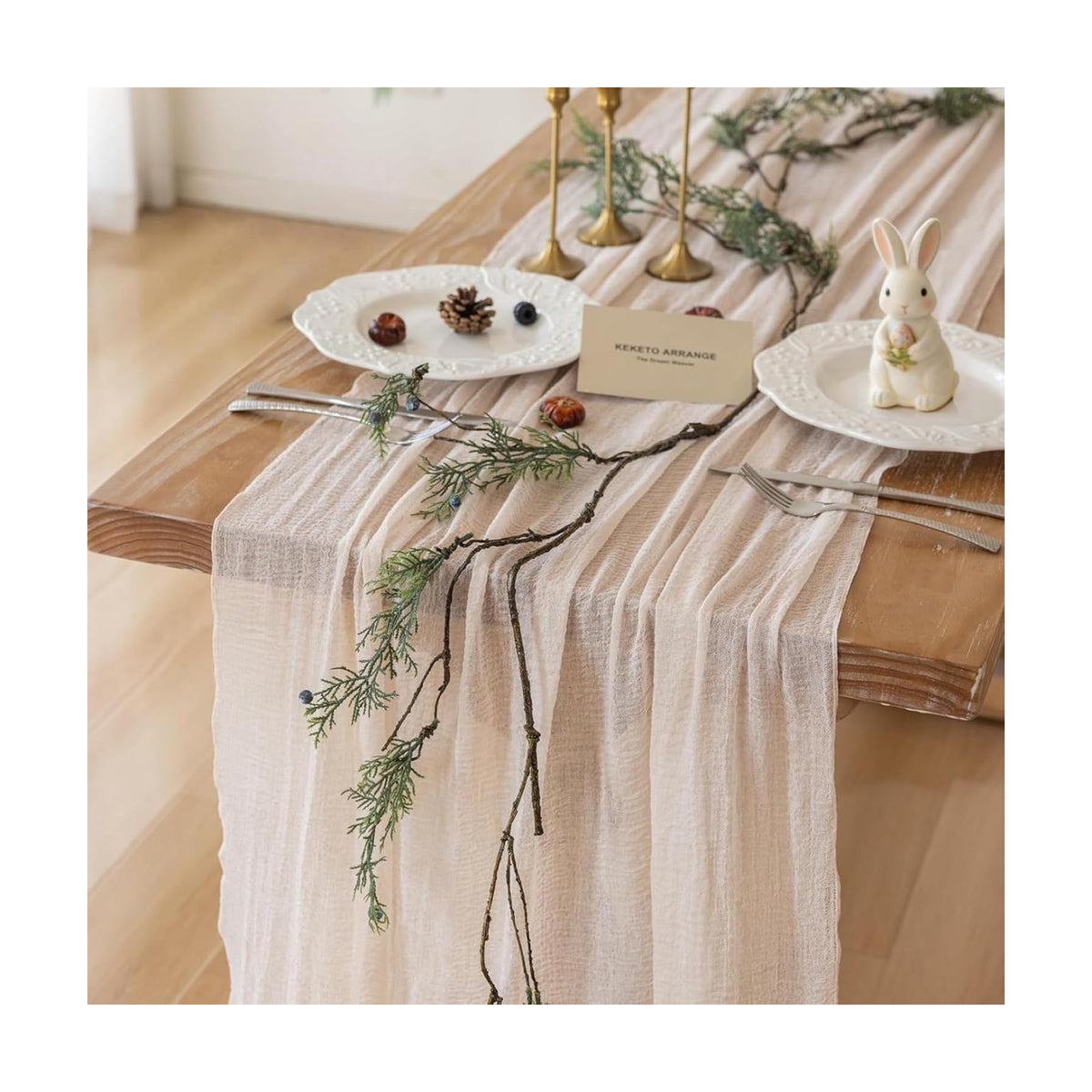 Light Beige Cheesecloth Table Runner 120 Inches Fall Party Home Decorations