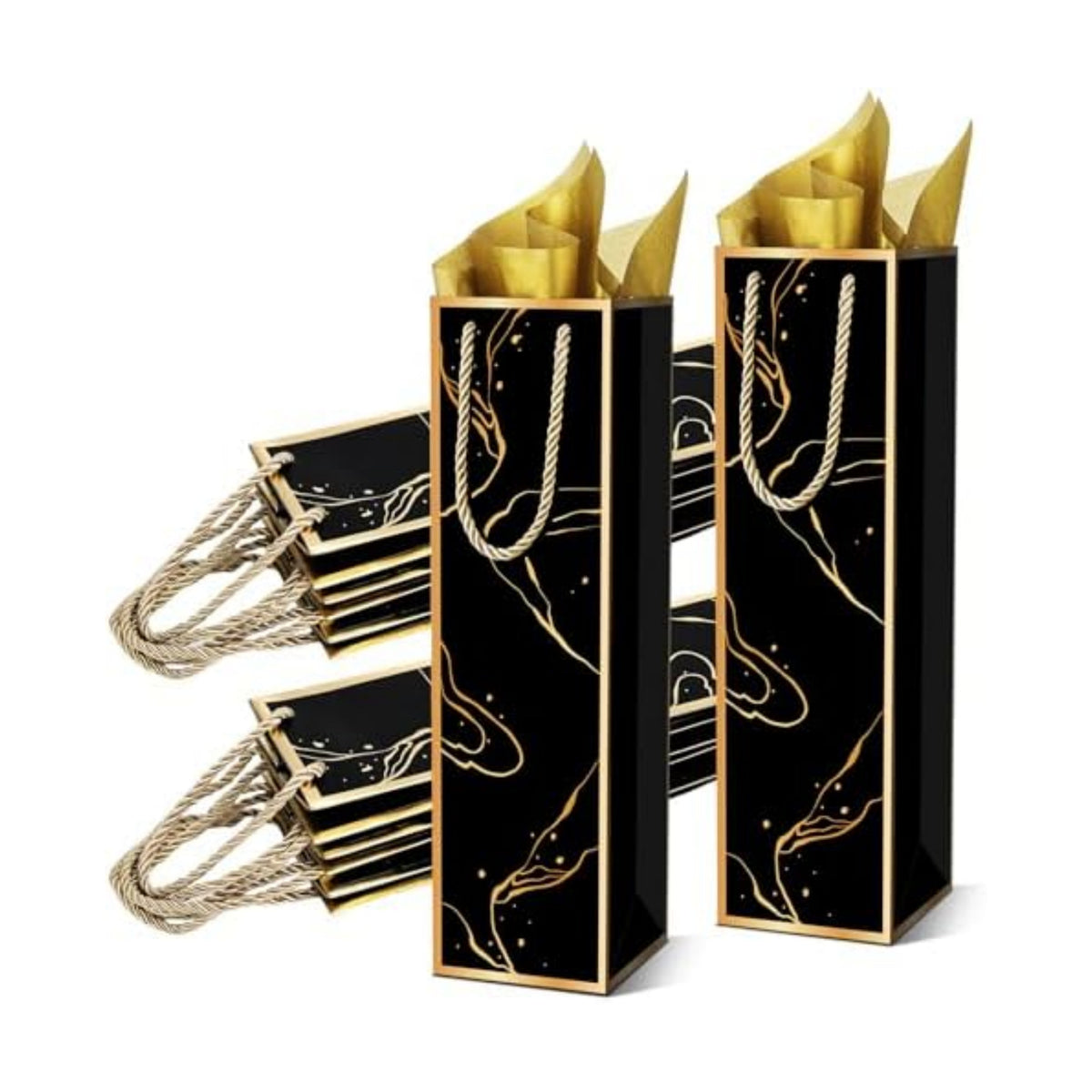 Fingertip WD 20 Pack Wine Gift Bags with Handles & Tissue Paper black