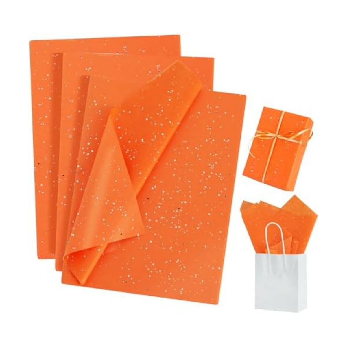 BEISHIDA 50 Sheets Orange Glitter Tissue Paper Bulk, Glitter Tissue Wrapping Paper for Gift Bags, 14 x 20 Inch Gift Wrap for Birthday Wedding Graduation DIY Crafts Holiday Flowers