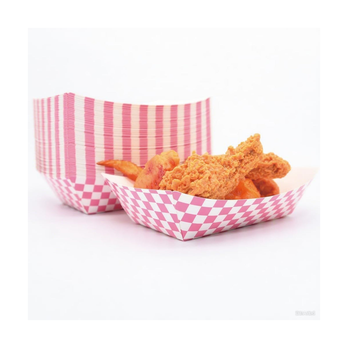 No Folding Required 50 Pcs 2lb Gingham Party Supplies Disposable Paper Food Trays for Shower Wedding Tea Party Supplies Nacho Snack (Coral Pink)