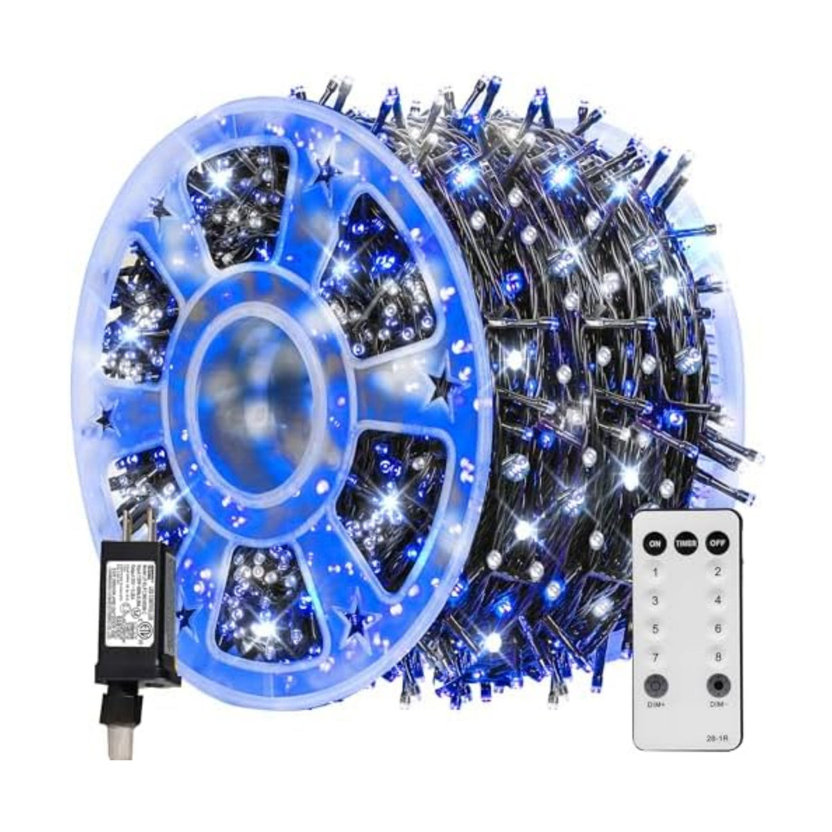 TW SHINE Christmas Lights, 600 LED 196FT Christmas String Lights Plug-in with 8 Modes Timer and Remote, Waterproof Outdoor Decorations for Bedroom Wedding Party Yard Tree Decor, Blue & White