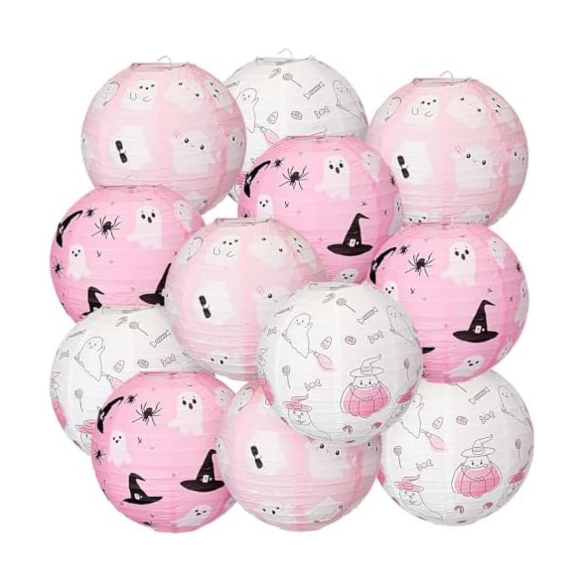 Retisee 12 Pcs 8" Pink Ghost Halloween Paper Lanterns Party Decorations