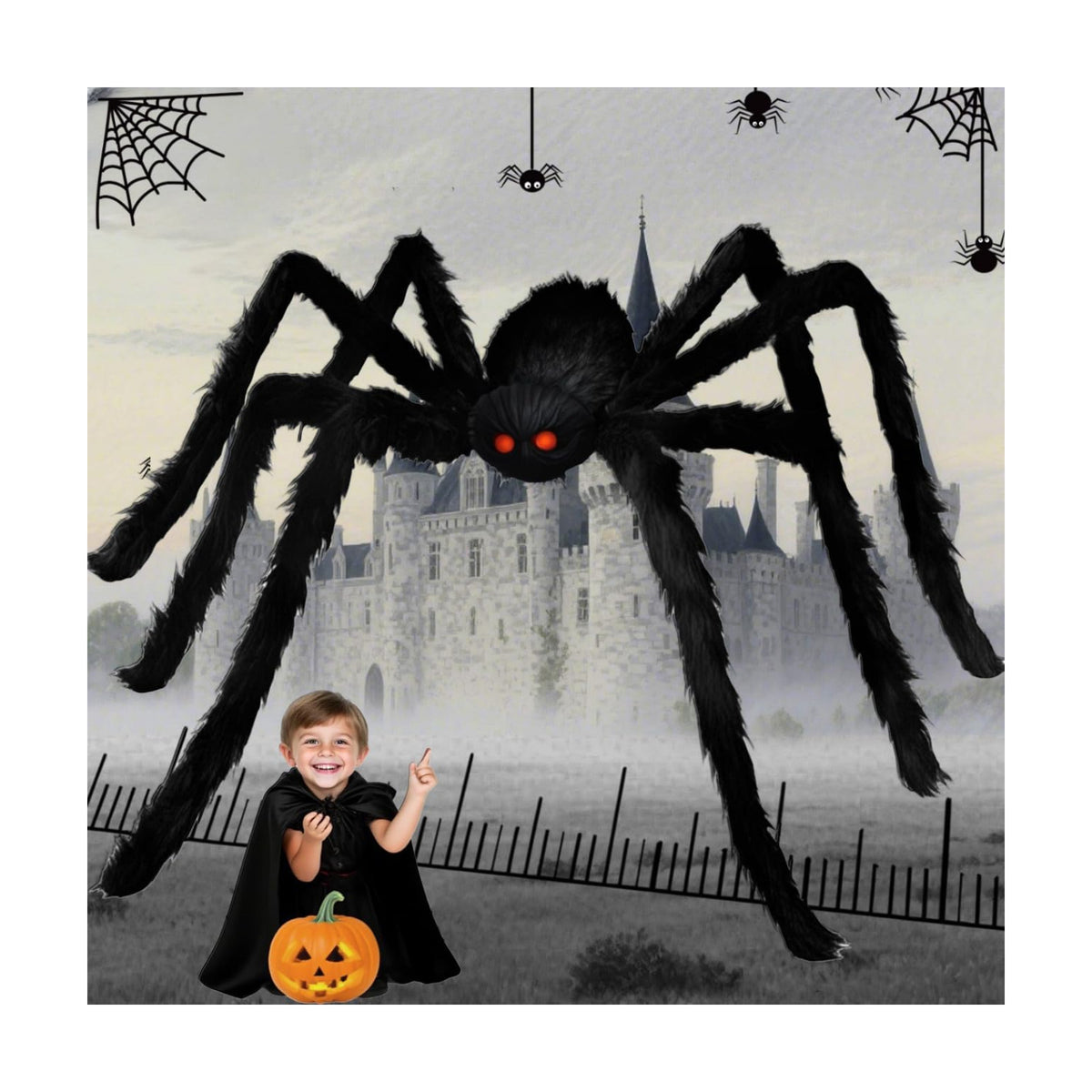 Halloween Decorations Giant Spider, 6.6 Ft Fake Halloween Decor Spiders Large, Furry Spiders for Outdoor Indoor Yard Home Costumes Party House Décor (1 Pack)