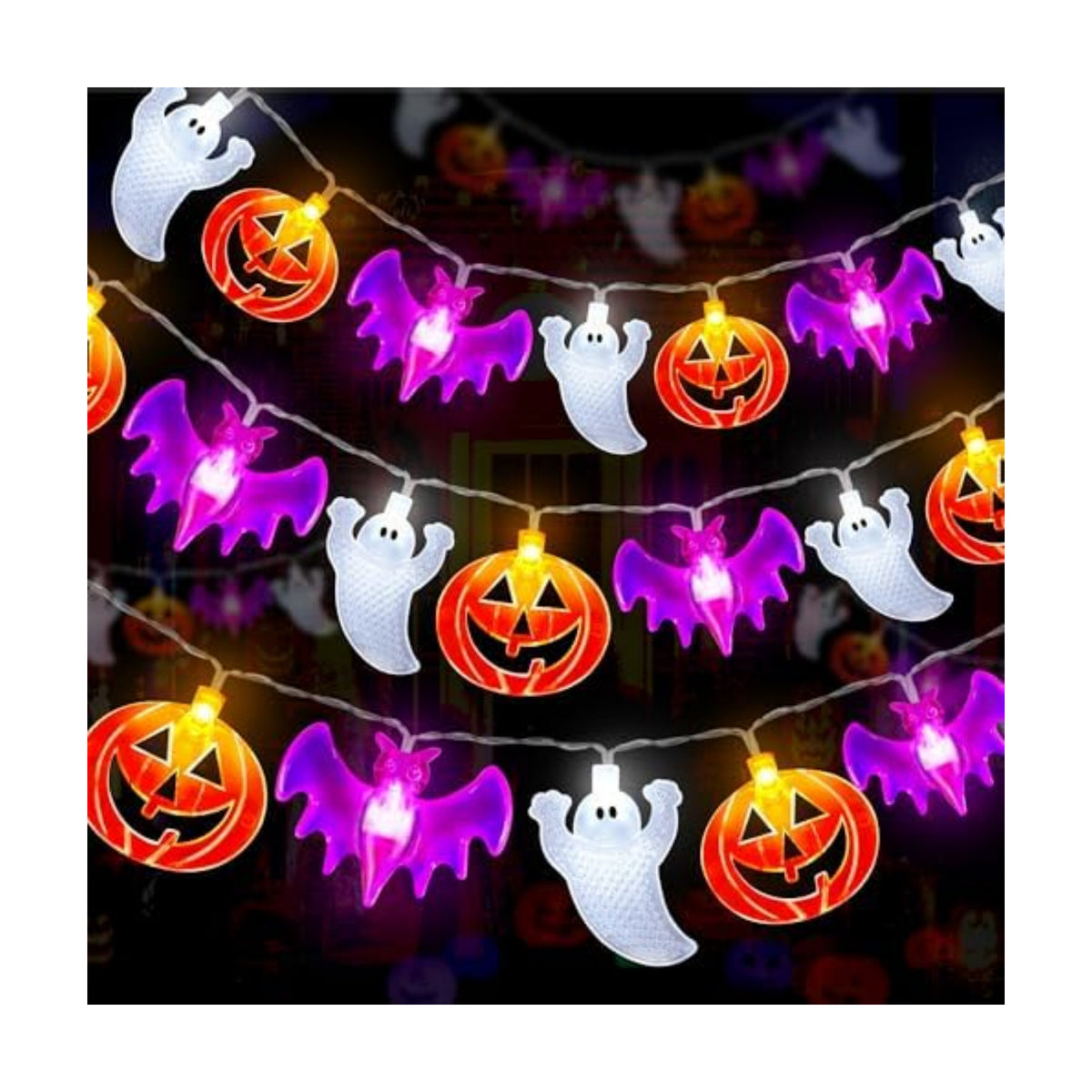 2 Pack Halloween Lights Indoor Outdoor Decorations Total 40FT 60 LED Pumpkin Bat Ghost Halloween String Lights Battery Operated, 8 Modes Waterproof Spooky Fairy Lights Home Yard Window Outside Decor