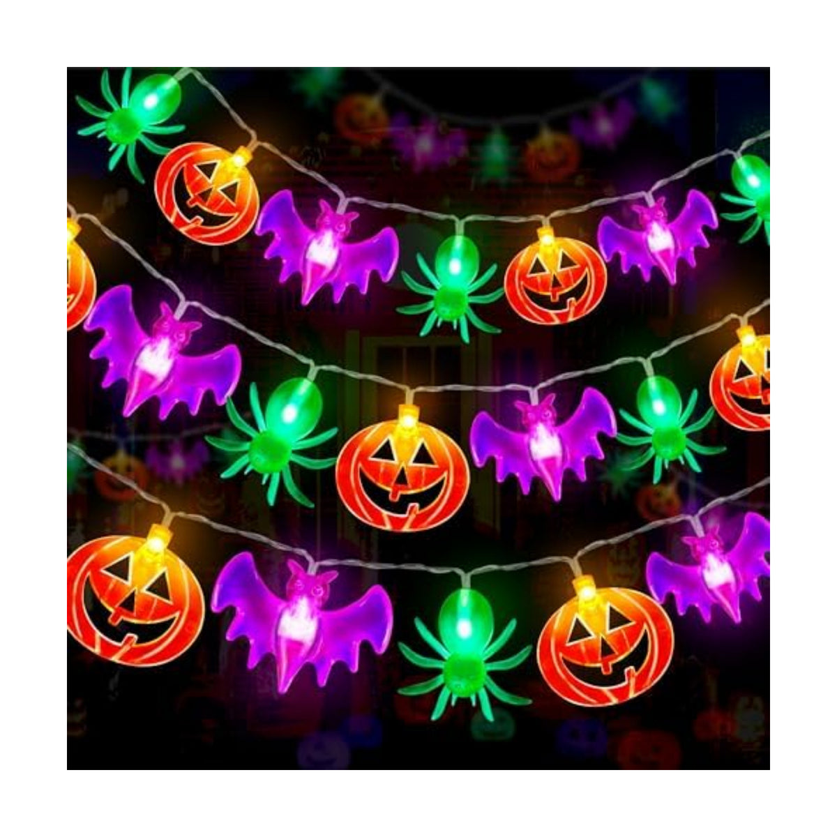 2 Pack Halloween Lights Outdoor Indoor Decorations Total 40FT 60 LED Pumpkin Bat Spider Halloween String Lights Battery Operated, 8 Modes Waterproof Cute Fairy Lights for Home Office Outside Decor