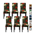 Christmas Chair Covers for Dining Room – Festive Holiday Floral Print Slipcovers with Red Poinsettia, Pinecones & Holly – Stretch Washable Dining Chair Protector for Winter Decor, Parties