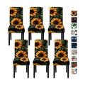 Sunflower Chair Covers for Dining Room – Stretch Floral Slipcovers with Bright Yellow Sunflowers on Dark Background – Washable Decorative Seat Protectors for Kitchen, Summer, Farmhouse Decor,Set of 6