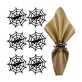 Halloween Spider Web Napkin Rings Set of 6, Halloween Napkin Buckle Metal Spooky Serviette Napkin Rings Holder Table Dining Kitchen Room Decoration (Black, M)