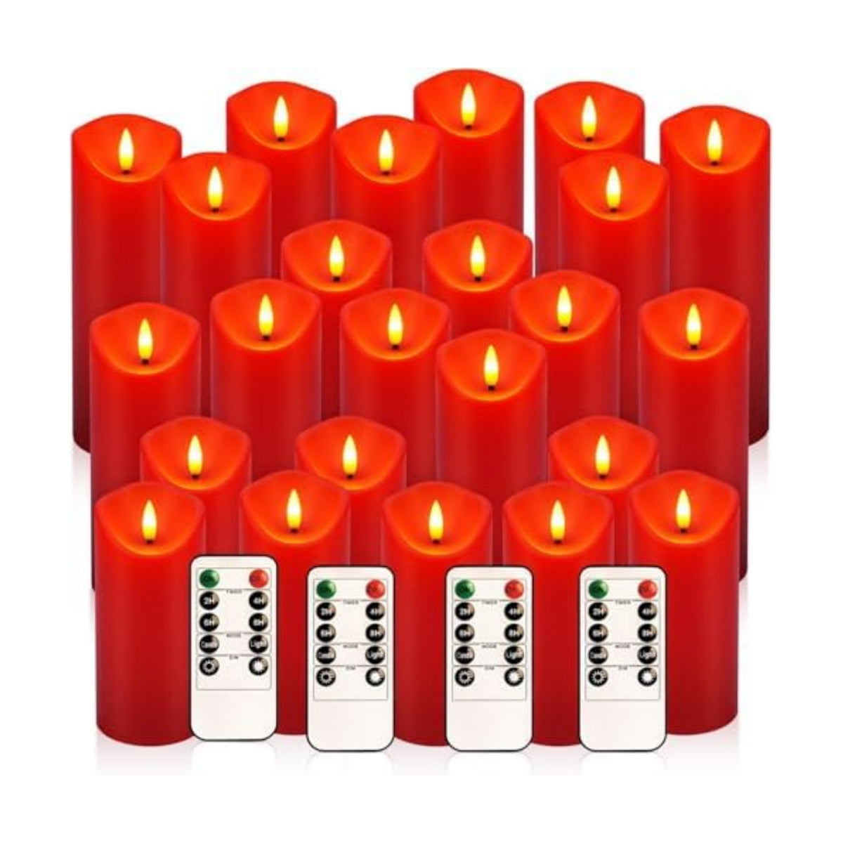 YOROXRG 24 Pack Christmas Decoration Flickering Flameless Candles,LED Candles Battery Operated Pillar Candles with Remote Control.for New Year, Home Decor, Parties,Wedding(D2.2 xH 5" 6" 7" Red)