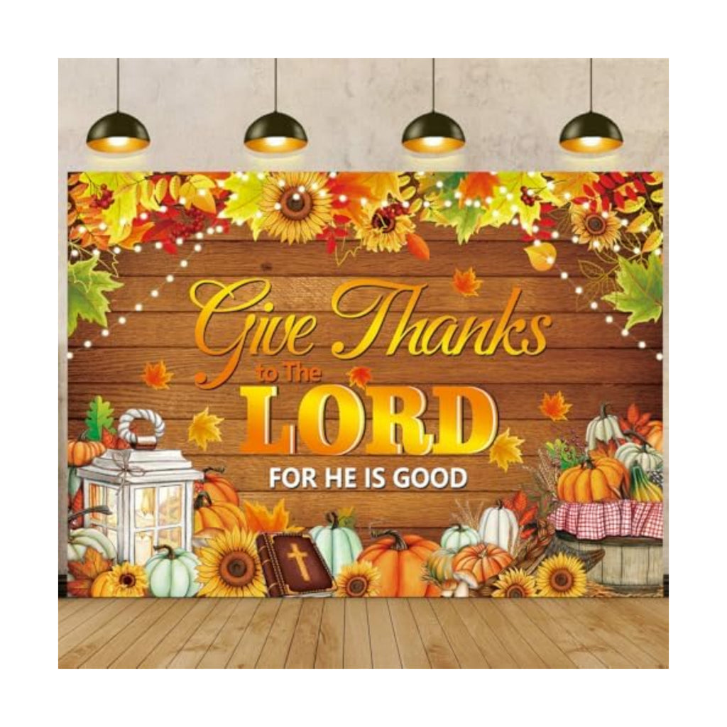 Give Thanks to The Lord Banner Backdrop 10x8FT Christian Thanksgiving Decorations Background Autumn Maple Leaves Pumpkins Religious Thanksgiving Harvest Party Supplies Wall Decor