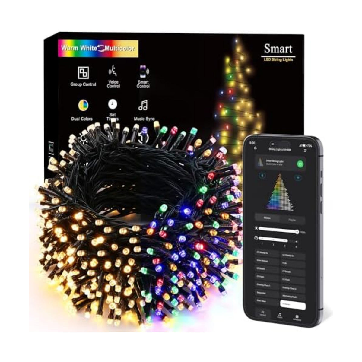 Brizled Smart Christmas Lights, 98.4FT 300 LED Color Changing Christmas Lights with APP/Voice Control, Warm White & Multicolor Fairy String Light Music Sync Xmas Tree Light for Indoor Outdoor Decor