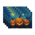 Halloween Placemats Set of 4 Pumpkin Vincent Van Gogh Starry Night Art Linen Table Mats 12x18 Inch Jack O Lantern Farmhouse Place Mats for Party Kitchen Dining Outdoor Indoor Decor