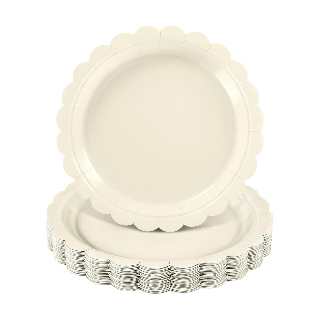 NatNarr 30 Pk Ivory Paper Plates 9" Disposable Scalloped Cream Beige Plates