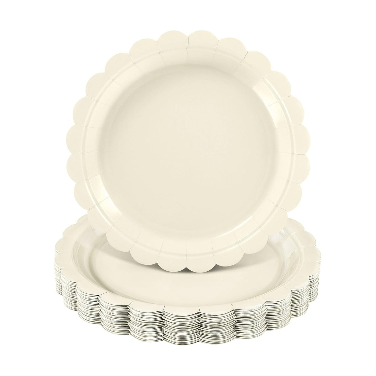 NatNarr 30 Pk Ivory Paper Plates 9" Disposable Scalloped Cream Beige Plates