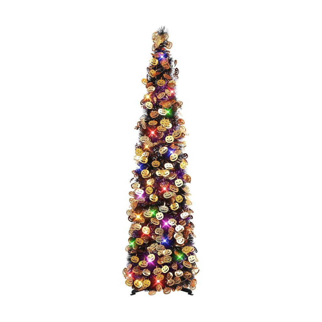 N&T NIETING Halloween Tree Decorations with Lights, 5FT, Black Purple
