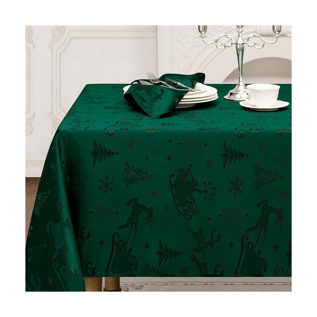 Romanstile Green Christmas Jacquard Rectangle Tablecloth, 60 x 120 Inch