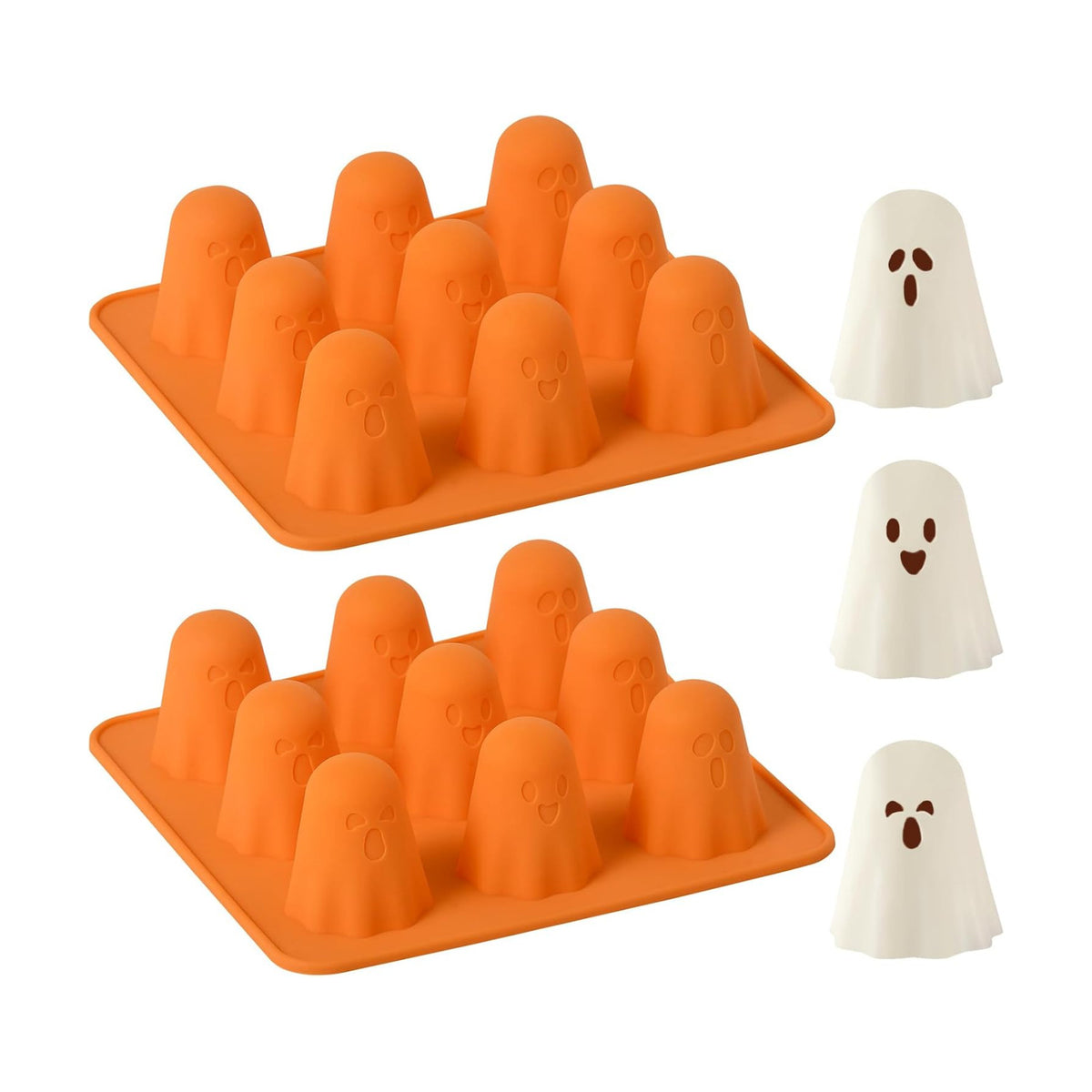 Ghost Silicone Molds 2 Packs Non-Stick 3D Chocolate Molds 9-Cavity Cute Ghost Mold for Jelly Gummy Candy Pudding Ice Cube Resin Cake Halloween Party Decorations