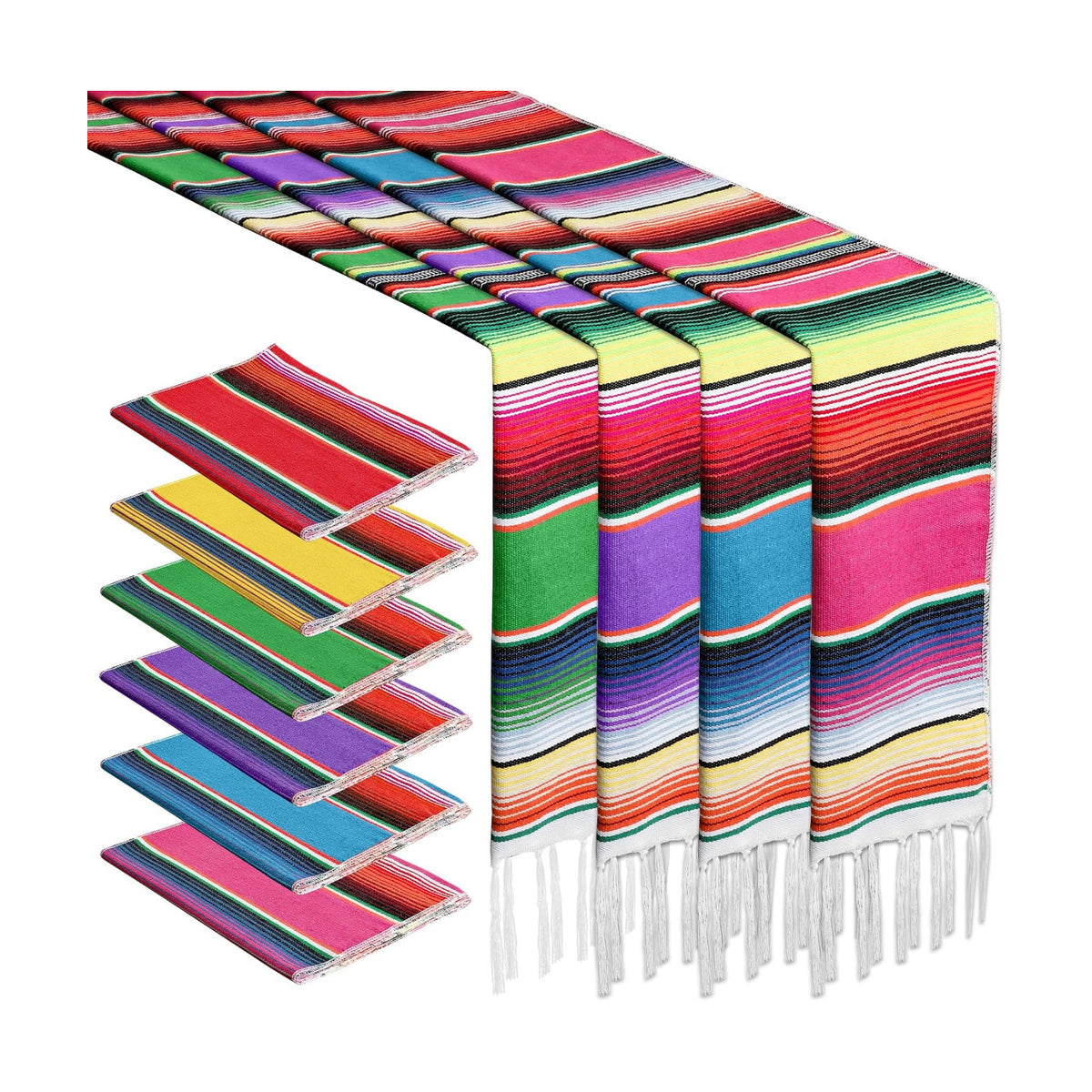 6PCS Mexican Table Runner 14x86in Boho Fiesta Party Decorations for Table
