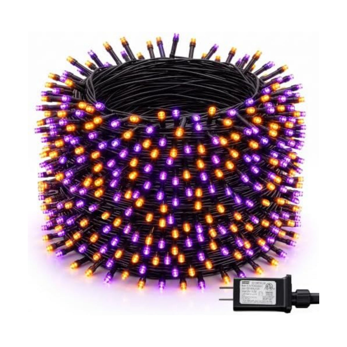Dazzle Bright Halloween String Lights, 600 LED 196 FT Waterproof Black Wire String Lights with 8 Lighting Modes, Halloween Decorations Outdoor for Party Yard Garden Decor, Purple and Orange